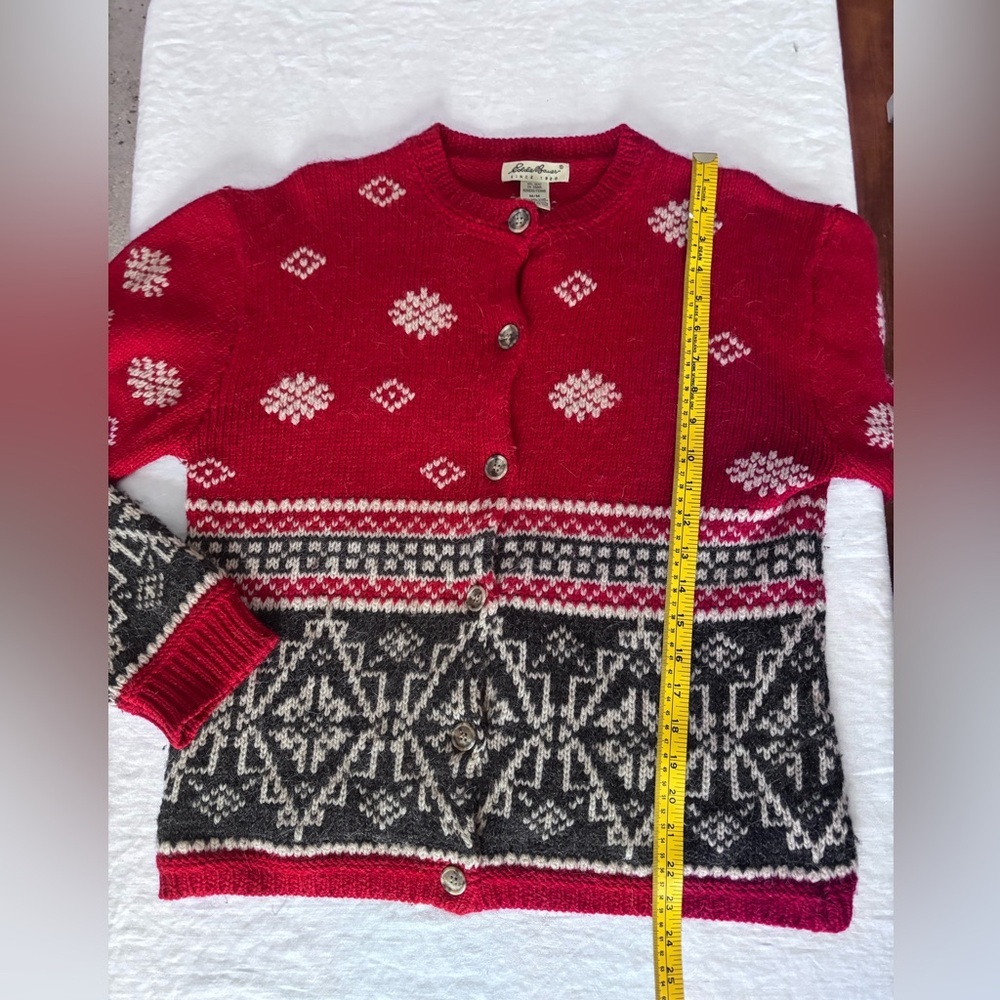 Women’s Eddie Bauer Vintage Wool Alpaca Blend Fair Isle Cardigan Sweater Medium - Picture 10 of 14